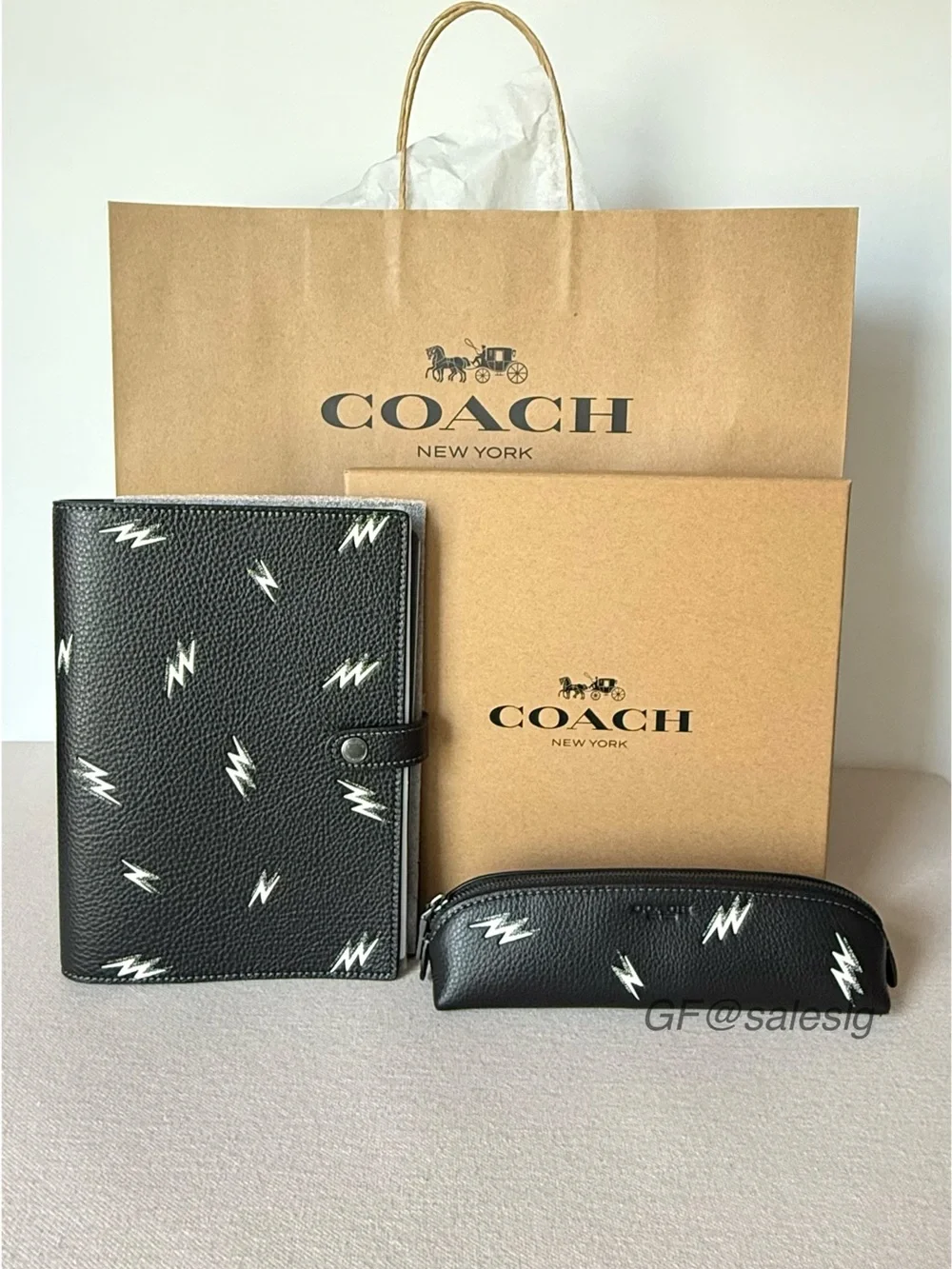 NWT Coach CDC87 Boxed Notebook & Pencil Case Set Lightning Bolt Print